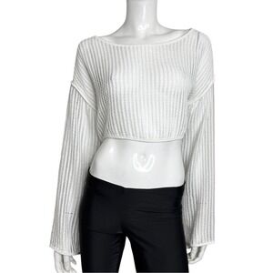 Women's Lightweight‎ Open-Knit Wide Crop Sweater - White